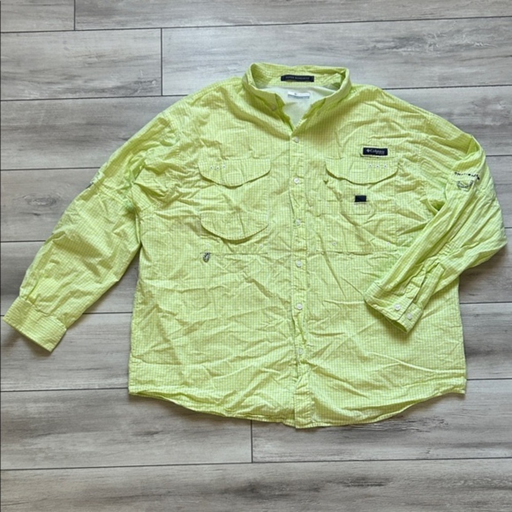 Columbia PFG super bonehead yellow plaid long sleeve fishing shirt size 1X